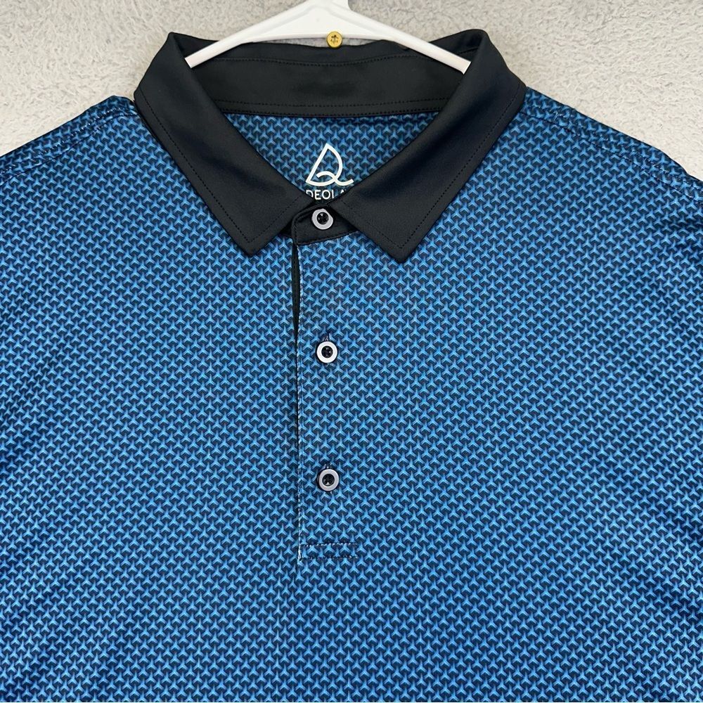 Deolax Polo Shirt Mens XXL Blue Geometric Pattern Stretch Golf Casual Outdoor‎
